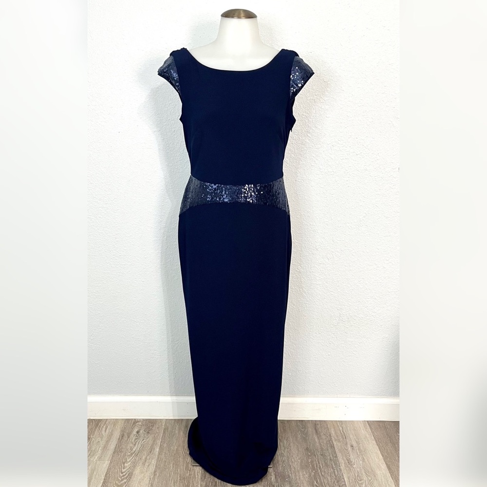 SOLD Scarlett Women's Sequined Cowl Back Gown in Navy Size 6P